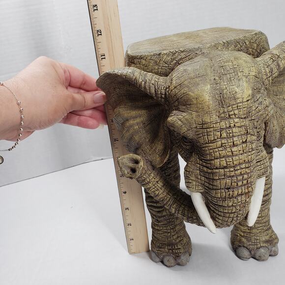 Vintage African Resin Elephant 11" Gray Plant Stand Table Statue Garden Bohemian - Picture 9 of 16